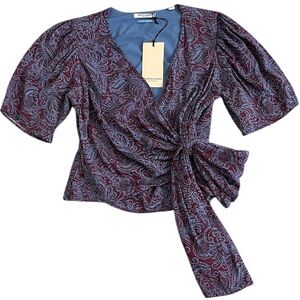 Scotch & Soda Viscose Jacquard Knotted Top Shirt NWT‎ Womens 36 / Small Purple